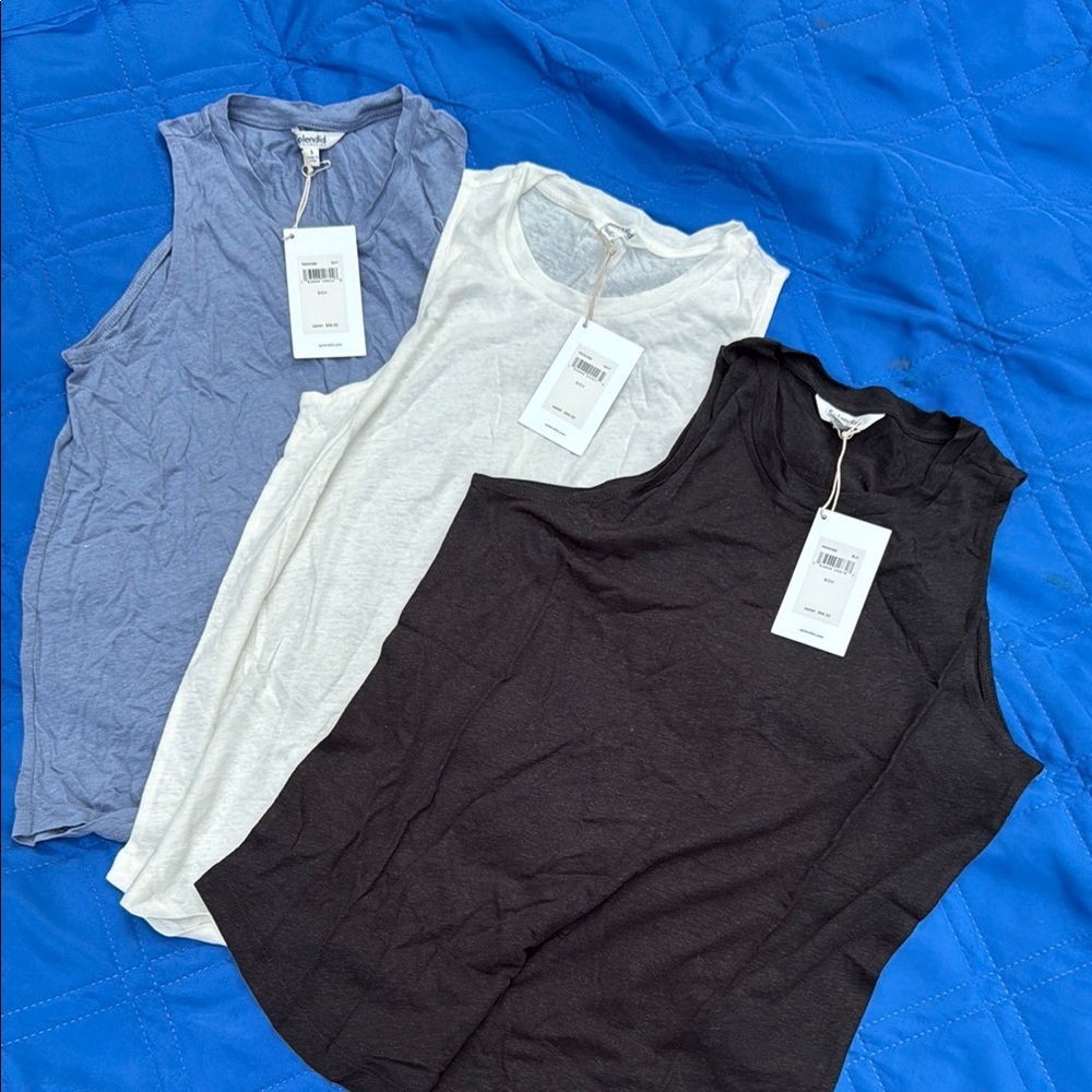 Splendid Sleeveless Muscle Tees in Blue and Gray with Mandarin Collar